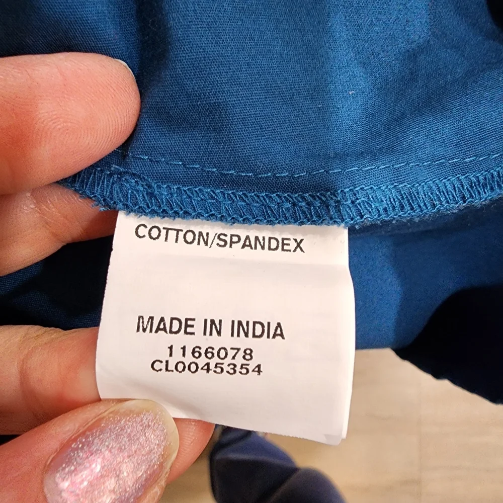 eShakti Cotton Poplin Blouson Midi Dress Dark Teal Classic Flare size Large 12 - Picture 6 of 11